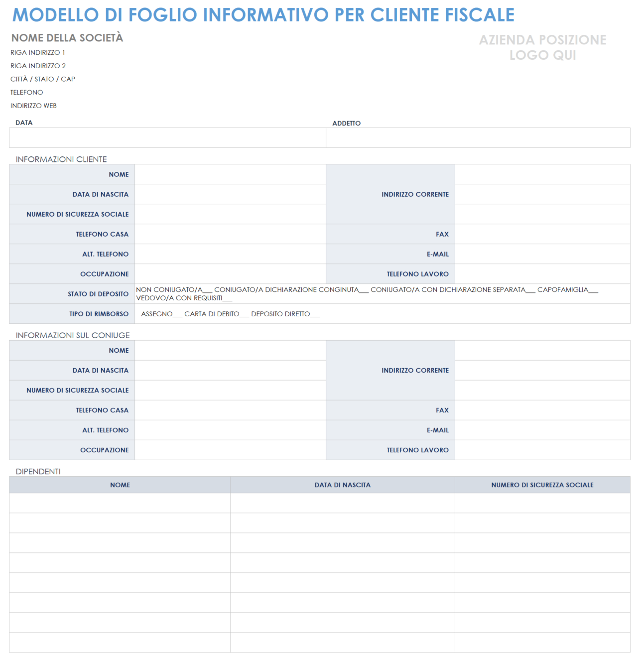 Foglio informativo del cliente fiscale