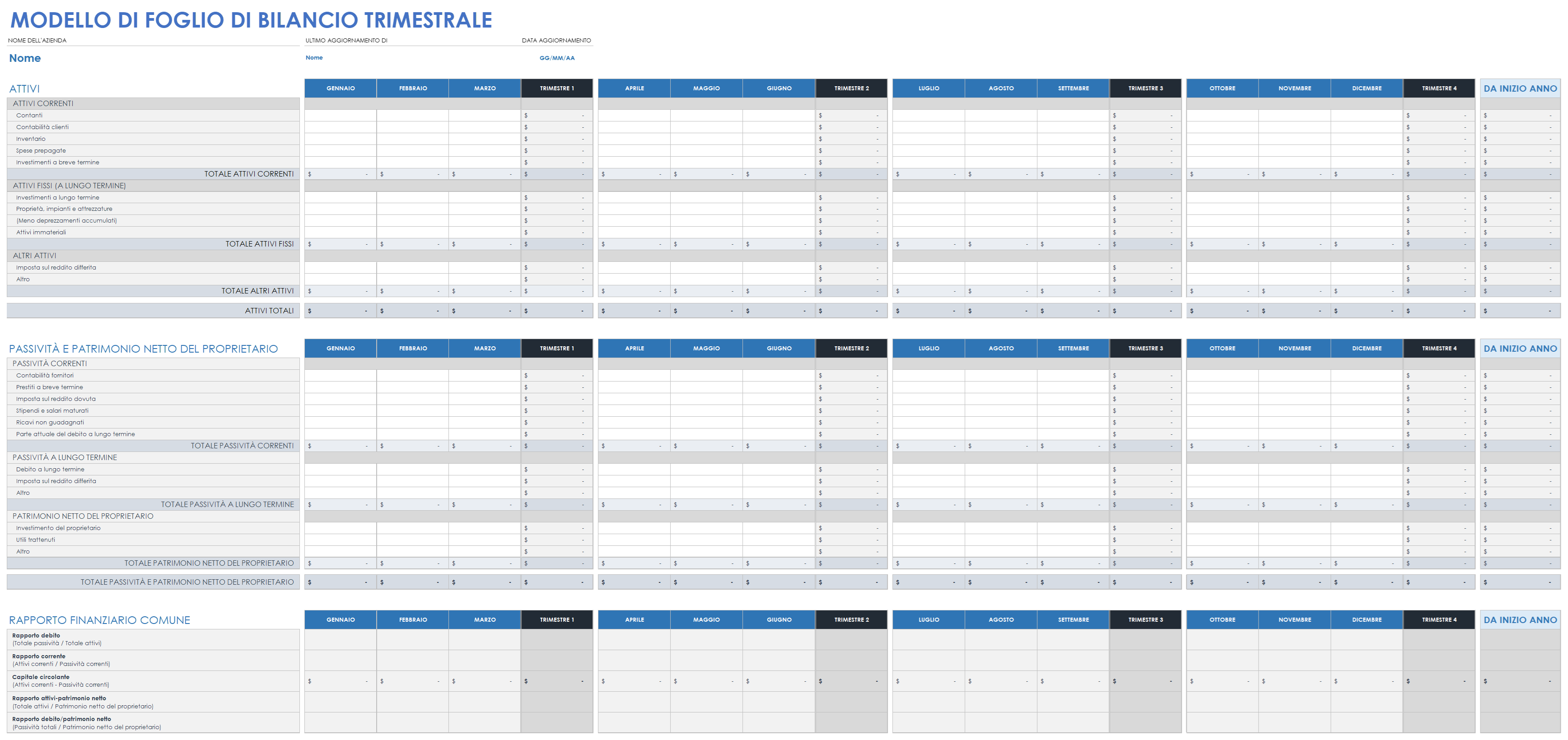Modello di bilancio trimestrale