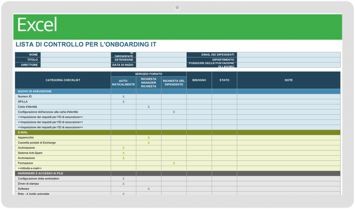  Modello di elenco di controllo per l'onboarding IT