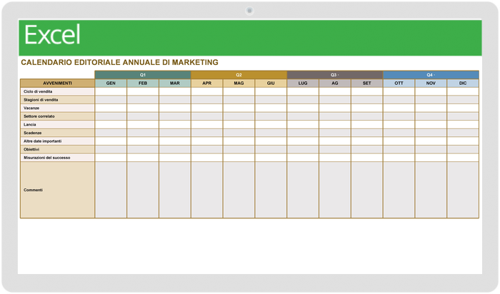 Modello di calendario editoriale di marketing