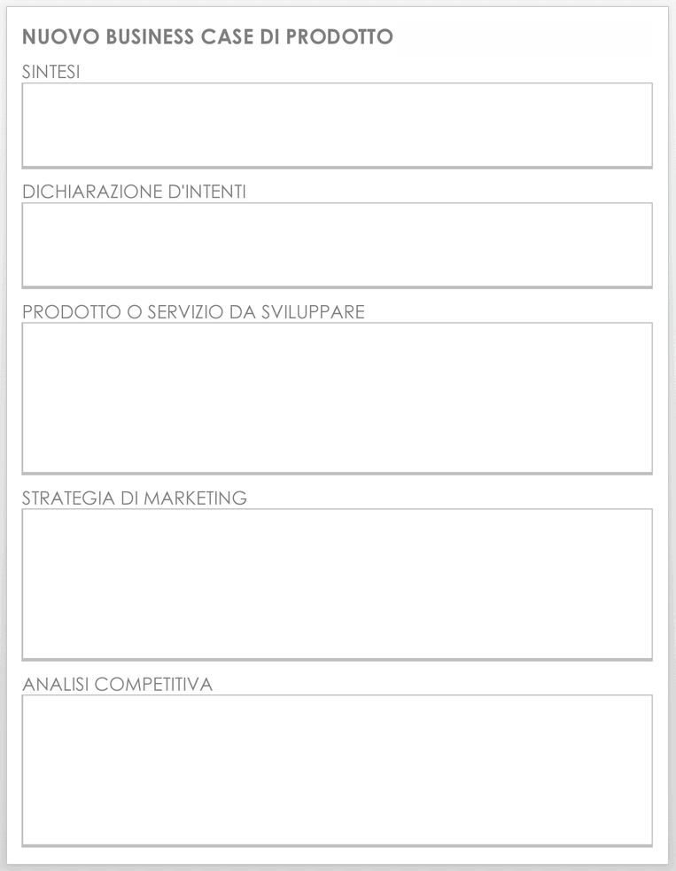 Modello di business case per nuovi prodotti