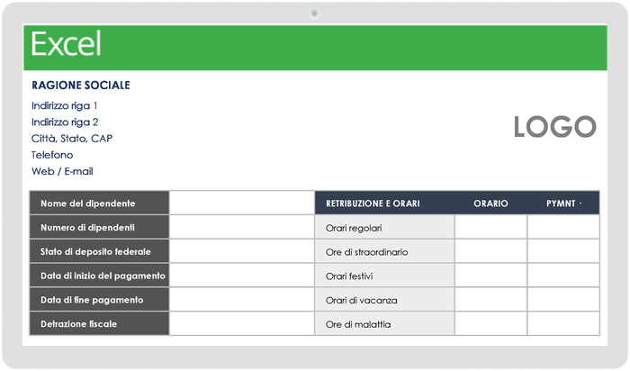  Modello di registro delle buste paga