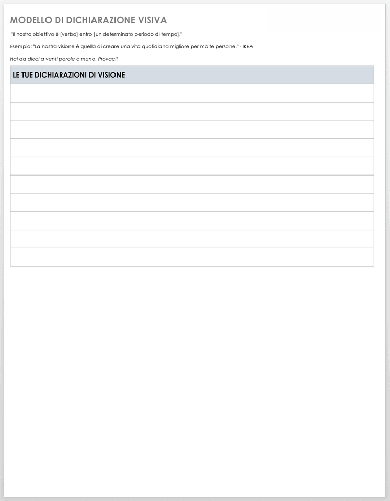 Modello di dichiarazione di visione